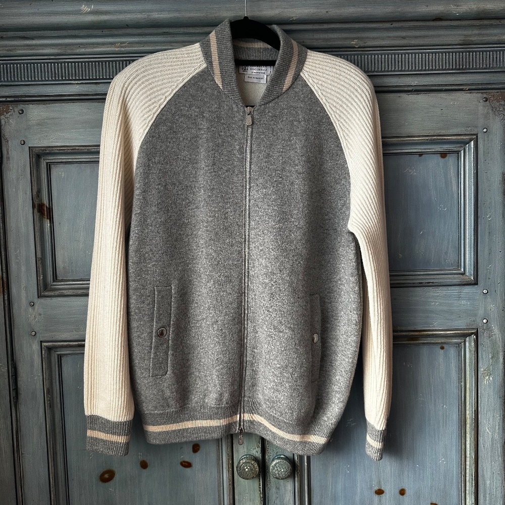 Brunello Cucinelli Cashmere Man's Wool Cashmere Bomber Jacket Size 50 NWT - Picture 3 of 16